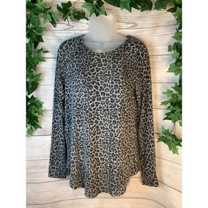Grayson Threads Womens Knit Top size S grey cheetah long sleeve